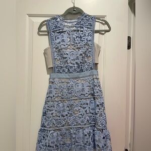 Flawless Like New Self-Portrait Guipure Lace Flare Mini Dress in Pale Blue